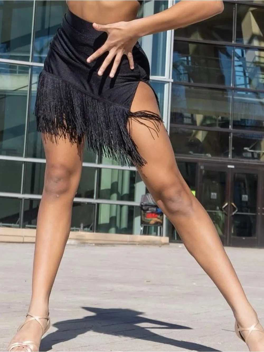 Tiger Friday girls ballroom dance black Fringe Skirt with Tassel Hem fringe
